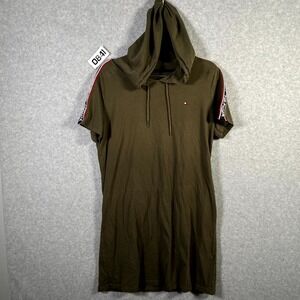 Tommy Hilfiger T‎ Shirt Dress Womens Large Olive Green Stretch Drawstring Hooded